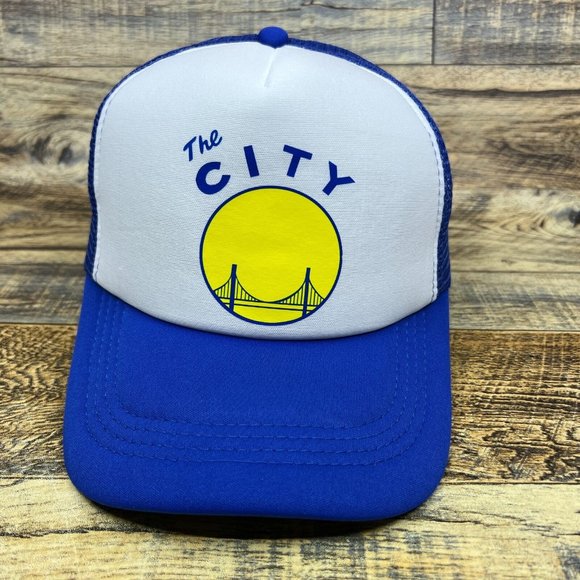 Golden State Warriors The City Mens Trucker Hat Blue Snapback 1969 Vintage Logo - Picture 2 of 8